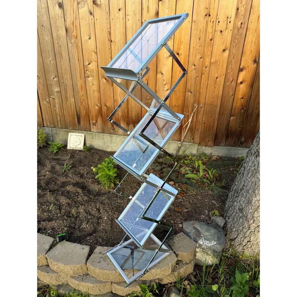 Vintage Folding Aluminum Magazine Display Stand, 4 Tier, Rack or Plant Stand